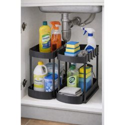 Organizador Dos Niveles Plastico Negro Mayorista | Deko Hogar