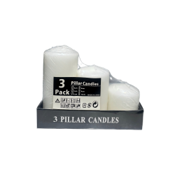 Set x3 Velas Pillar Blanco 5x6cm - 5x9cm - 5x12cm Mayorista | Deko Hogar