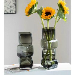 Jarrón Vidrio 4 Cubos Negro Fumé 10x30 cm Mayorista