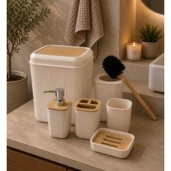 Set x 6 de Baño Wave Beige y Bambú Mayorista | Deko Hogar