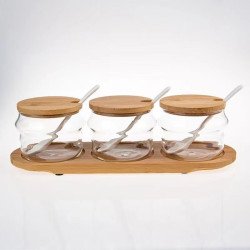 Set x3 Frascos Vidrio y Bambú 300ml Mayorista | Deko Hogar